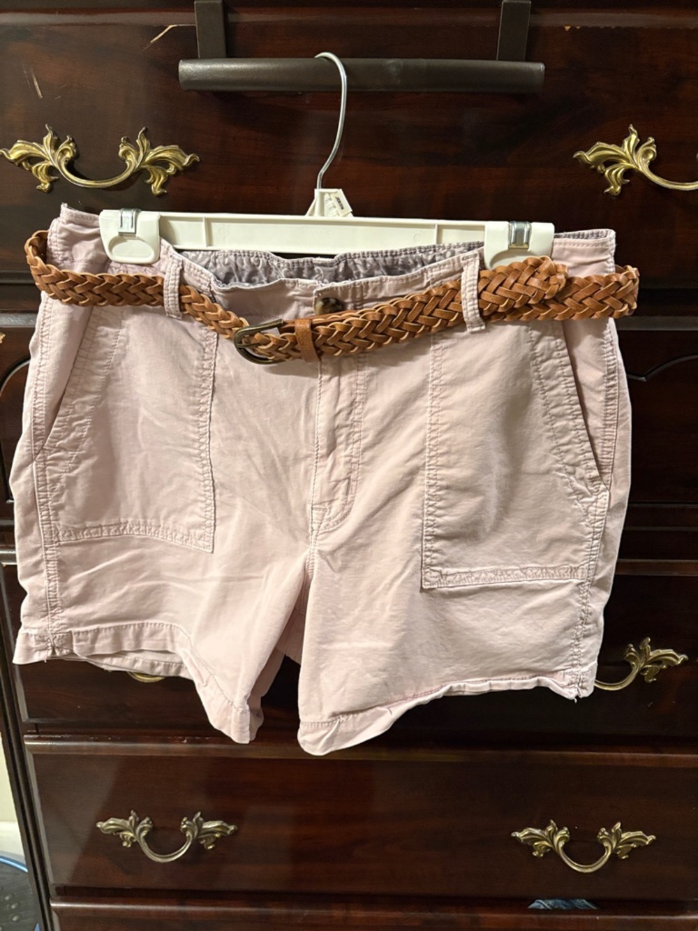 Maurices Light Pink Cargo Shorts with Braided Tan Belt